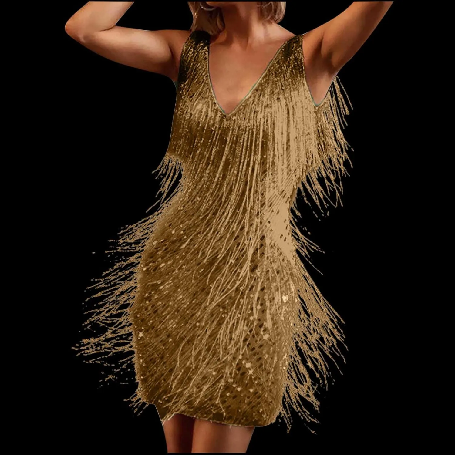 Women's Novelty Dress Fringe V Neck Dresses Sexy Sleeveless Fashion Party Outfits Performance Off Shoulder Dress