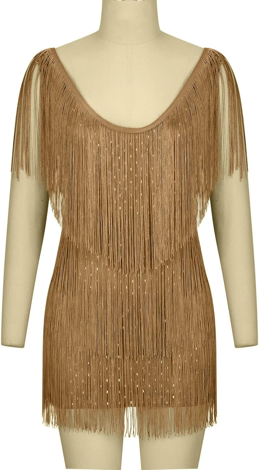 Women's Novelty Dress Fringe V Neck Dresses Sexy Sleeveless Fashion Party Outfits Performance Off Shoulder Dress