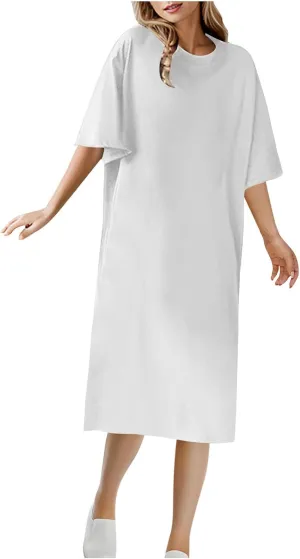Women's Oversized Tshirt Dresses Short Sleeve Casual Shift-Dress Summer Soft Crewneck Tunic Dress Knee Length
