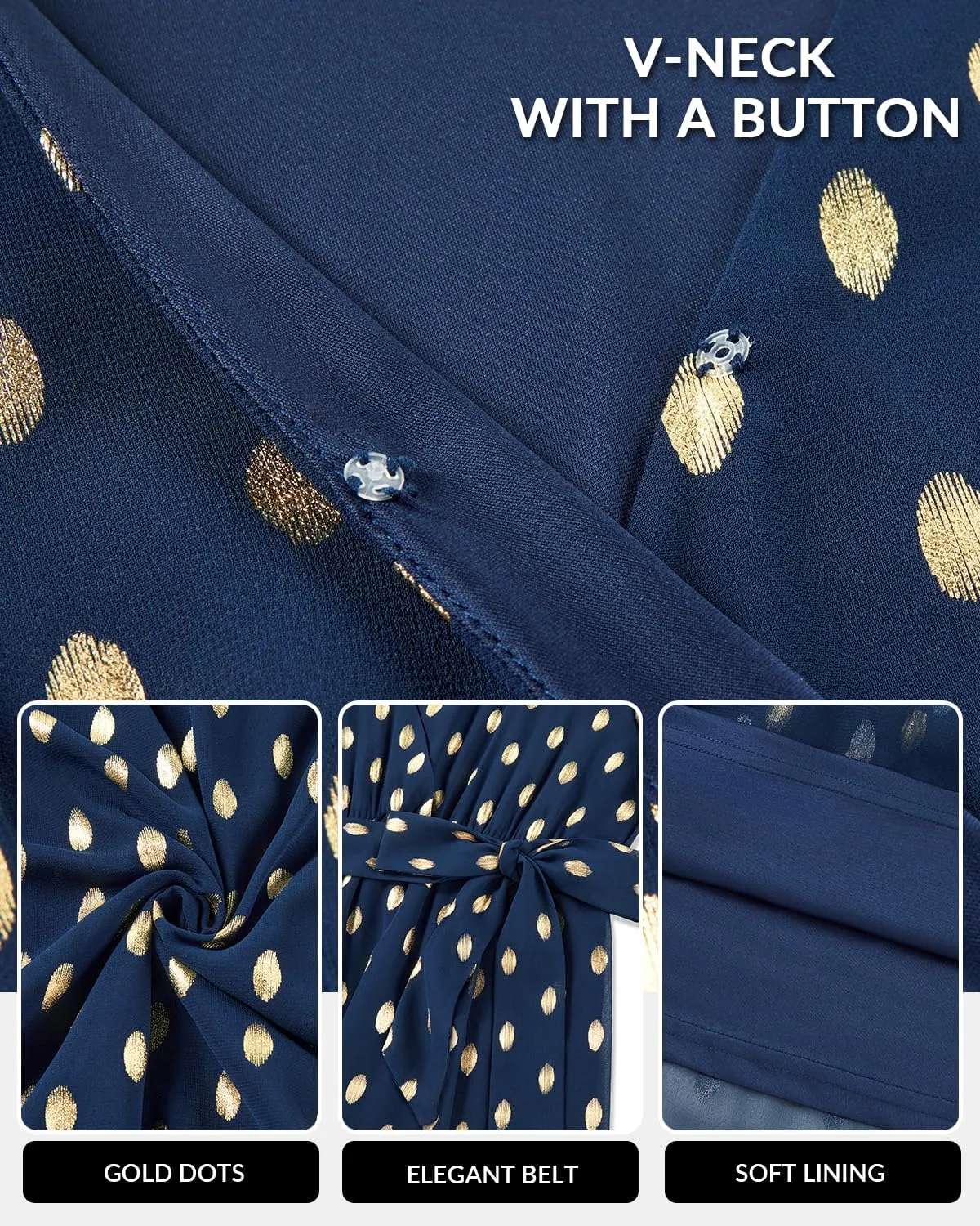 Women's Plus Size Dress for Wedding Guest - Semi Formal Cocktail Holiday Gold Dot Midi Dresses