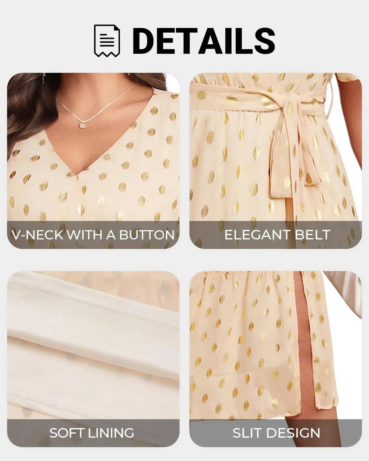 Women's Plus Size Dress for Wedding Guest - Semi Formal Cocktail Holiday Gold Dot Midi Dresses