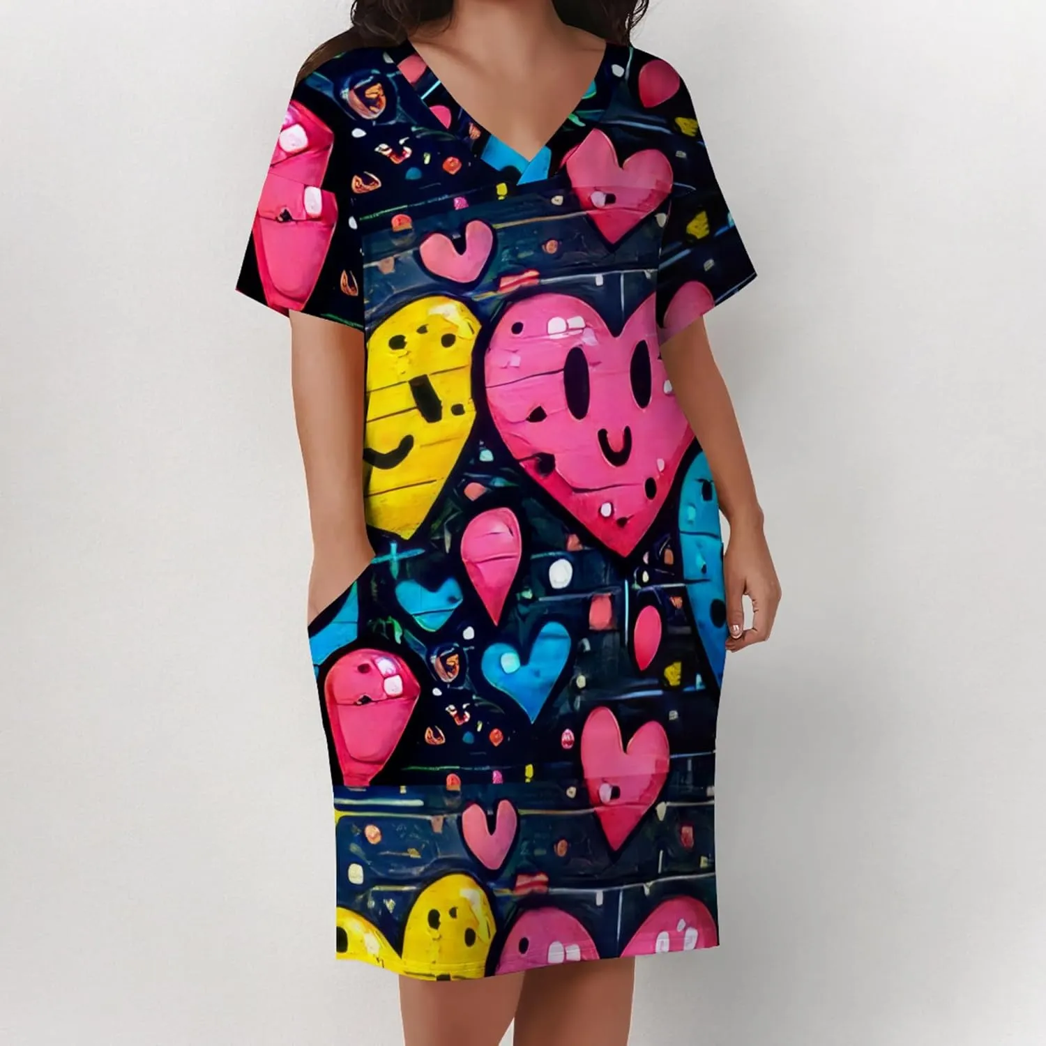Women's Plus Size Summer Midi Dress Casual Short Sleeve Beach Baggy Long Dresses with Pocket