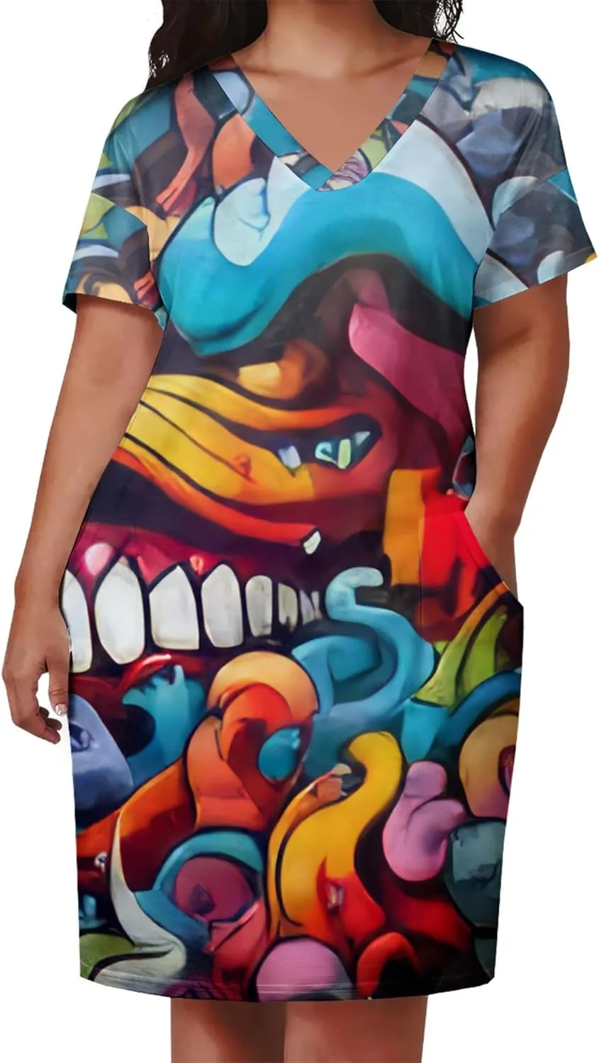 Women's Plus Size Summer Midi Dress Casual Short Sleeve Beach Baggy Long Dresses with Pocket