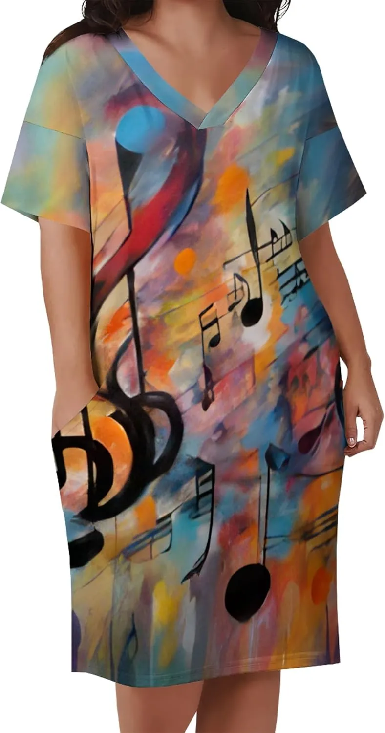 Women's Plus Size Summer Midi Dress Casual Short Sleeve Beach Baggy Long Dresses with Pocket
