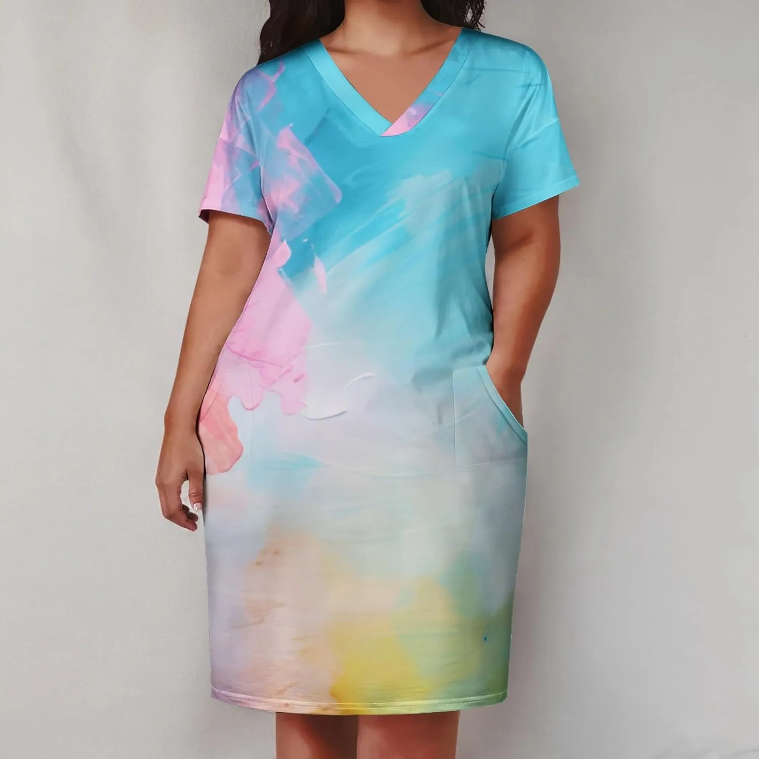 Women's Plus Size Summer Midi Dress Casual Short Sleeve Beach Baggy Long Dresses with Pocket
