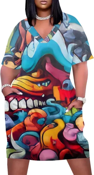 Women's Plus Size Summer Midi Dress Casual Short Sleeve Beach Baggy Long Dresses with Pocket
