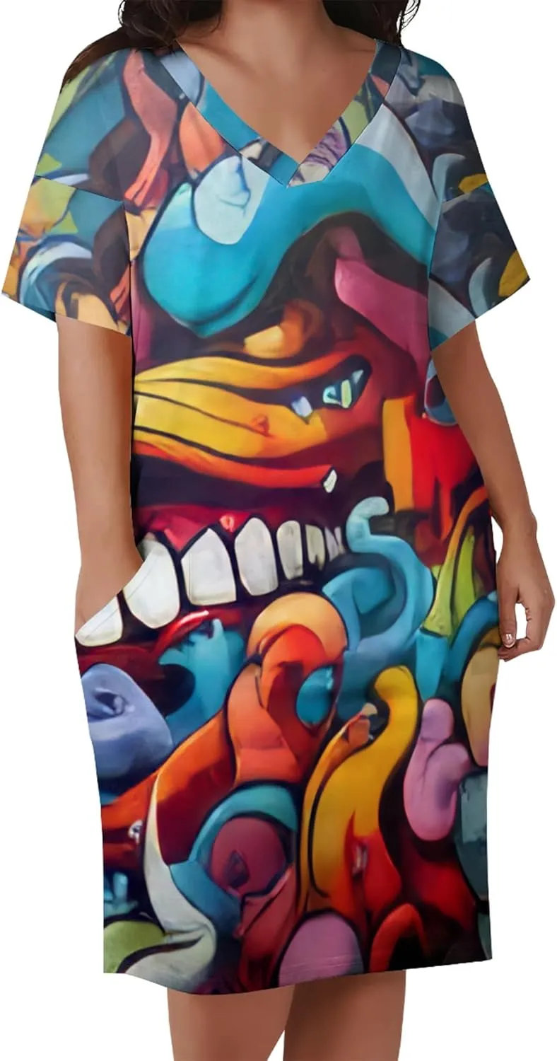 Women's Plus Size Summer Midi Dress Casual Short Sleeve Beach Baggy Long Dresses with Pocket