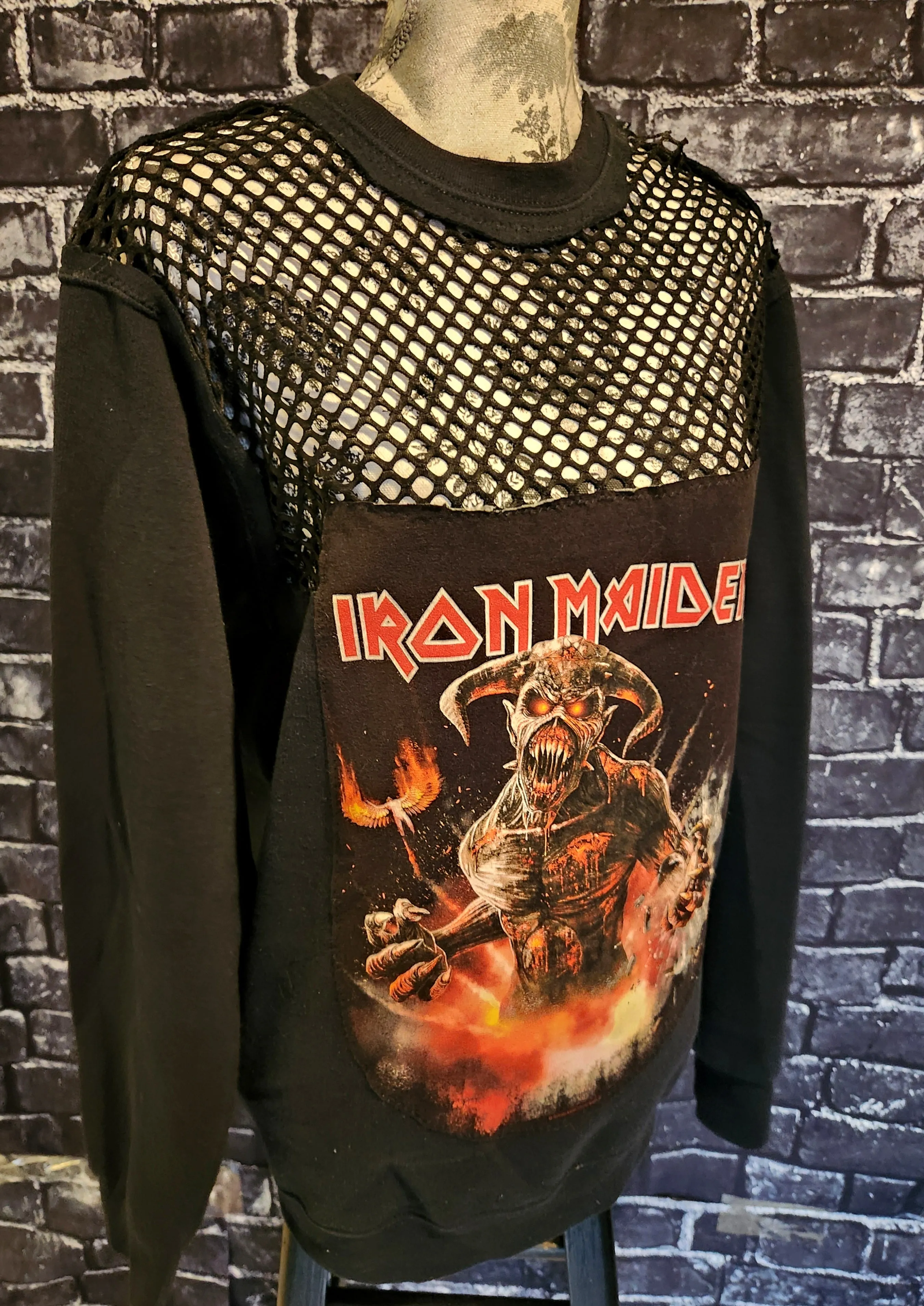 Womens reworked Iron Maiden metal Mesh sweater- size sm/ med