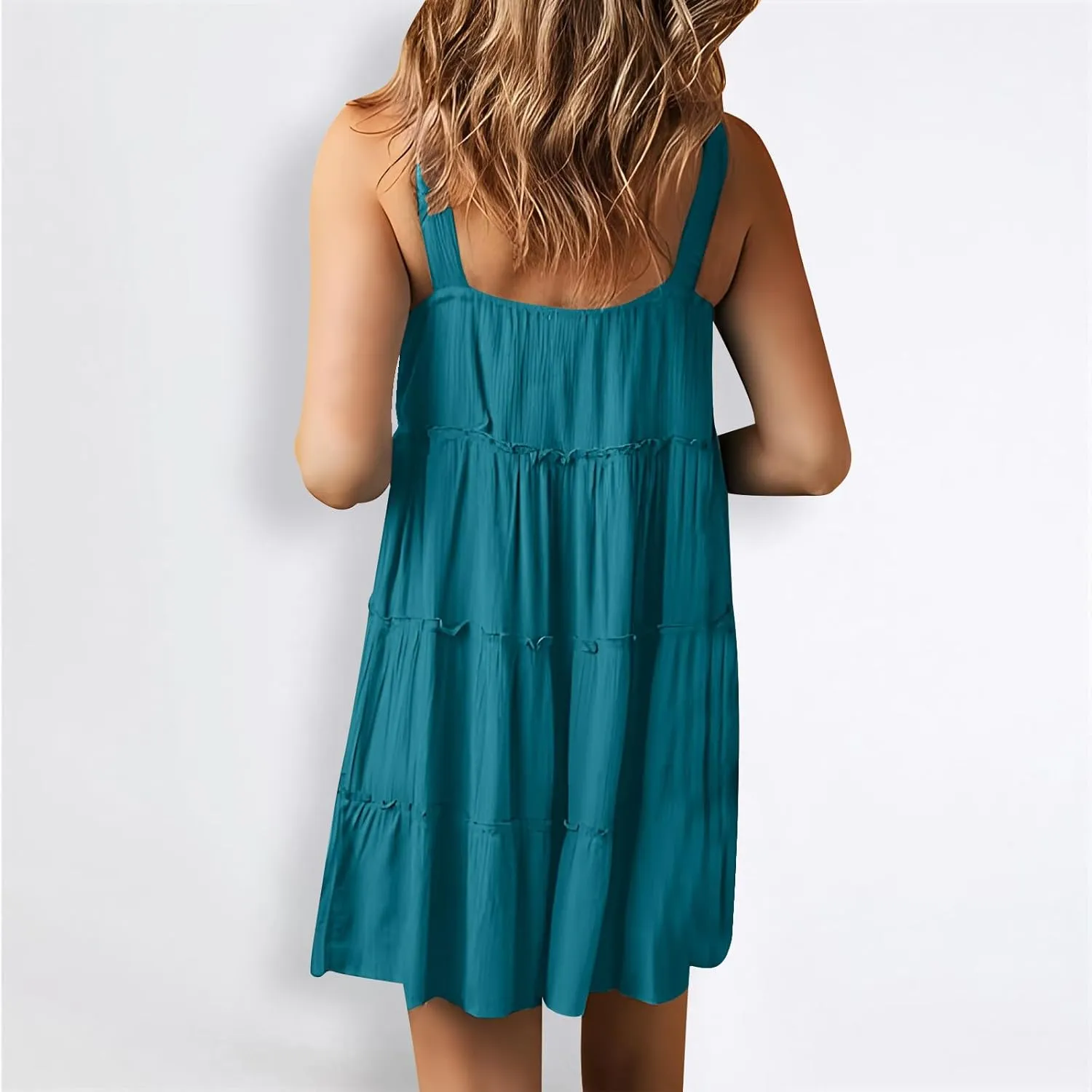 Women's Sleeveless Mini Dress 2024 Casual U Neck Button Down High Waist Dresses Ruffle Tiered Flowy Beach Sundress