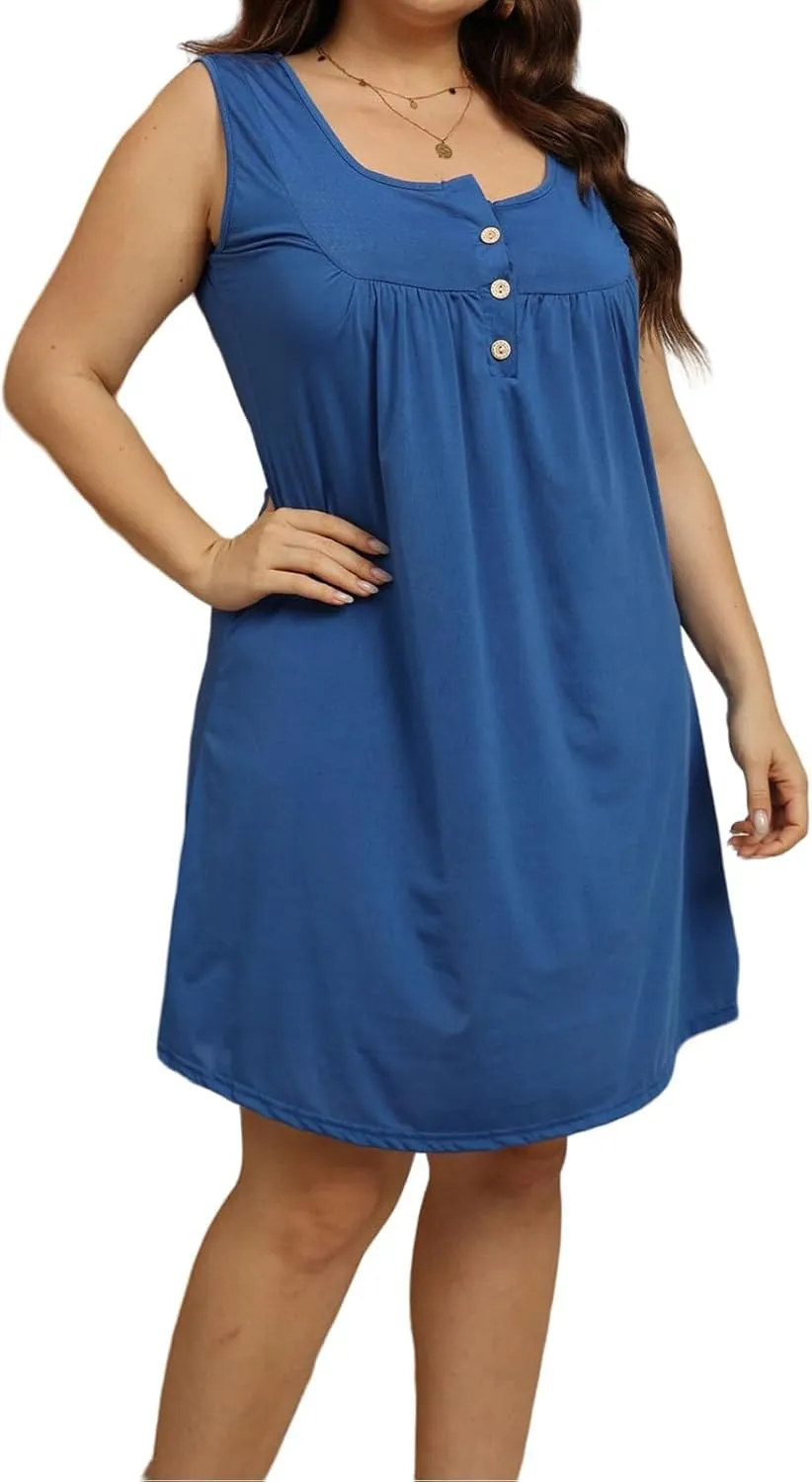 Womens Sleeveless Summer Dress 2025 Plue Size Button Up Ruffle Swing Beach Sun Mini Tank Short Dresses for Women