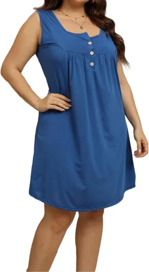 Womens Sleeveless Summer Dress 2025 Plue Size Button Up Ruffle Swing Beach Sun Mini Tank Short Dresses for Women