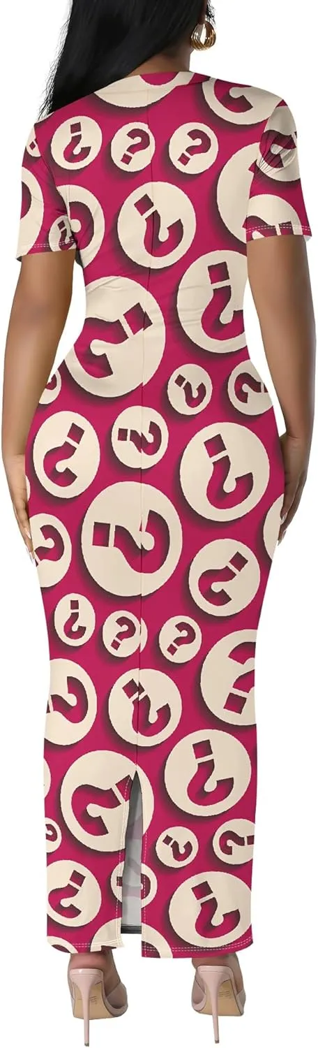 Women's Summer Bodycon Maxi Dress Casual Crewneck Short Sleeve Long Fitted Sundress Party Club Sexy Wrap Beach Vacation Dress