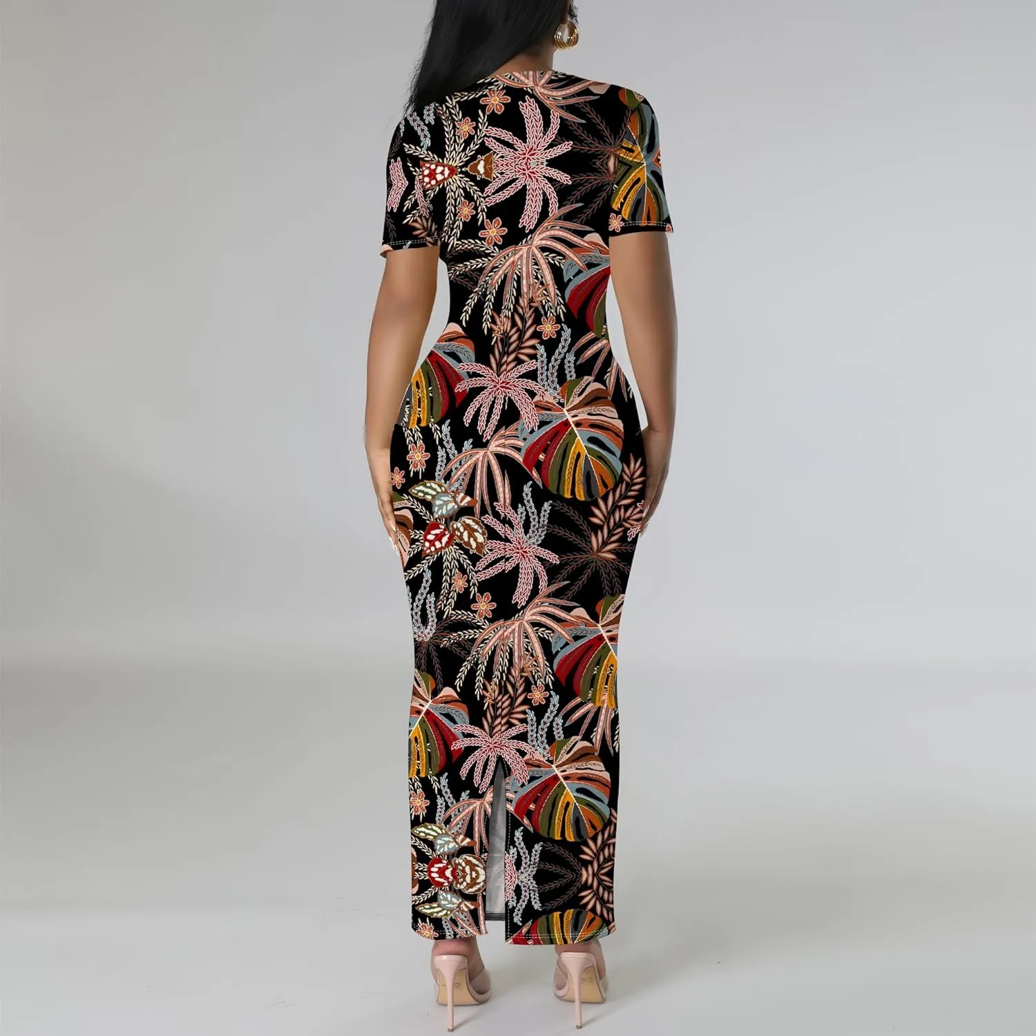 Women's Summer Bodycon Maxi Dress Casual Crewneck Short Sleeve Long Fitted Sundress Party Club Sexy Wrap Beach Vacation Dress
