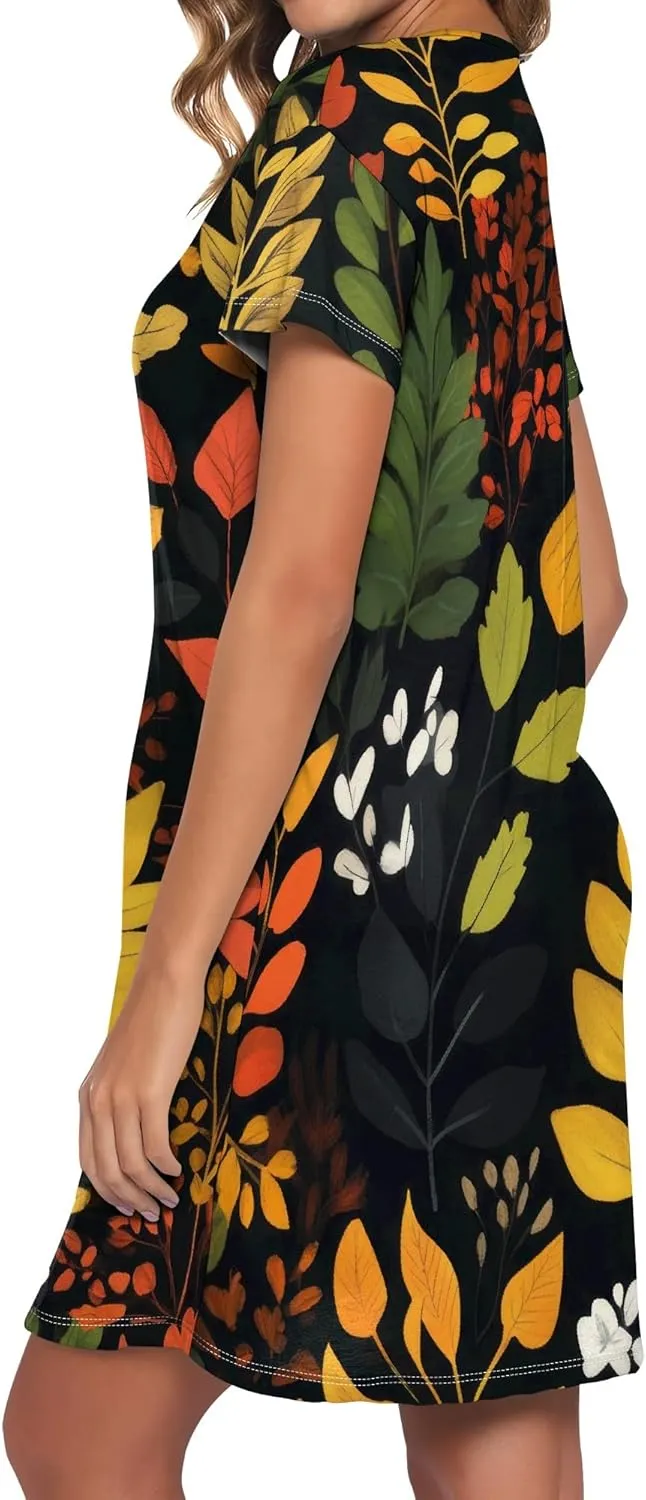 Women's Summer Casual Floral Print Dresses Crew Neck Short Sleeve Mini Dress Plus Size Soft Beach Vacation Sundresses