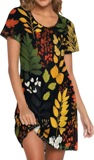 Women's Summer Casual Floral Print Dresses Crew Neck Short Sleeve Mini Dress Plus Size Soft Beach Vacation Sundresses