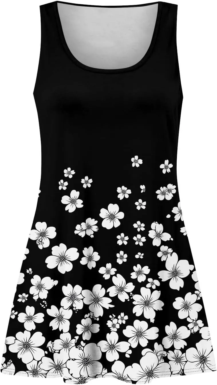Womens Summer Dresses 2025 Casual Soft Loose U Neck Sleeveless Sundresses Boho Tank Dress Floral Dresses with Pockets