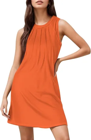 Womens Summer Dresses 2025 Casual Swimsuit Coverup Dress Plain Crewneck Sleeveless Sundresses Beach Loose Tank Dress