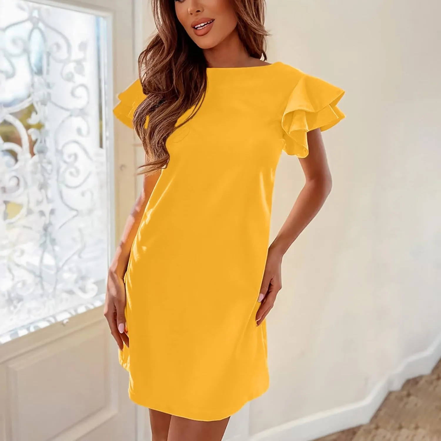 Women's Summer Dresses 2025 Coverup Sexy Dress Casual Ruffle Short Sleeve Fashion Sundresses Outfits for Beach