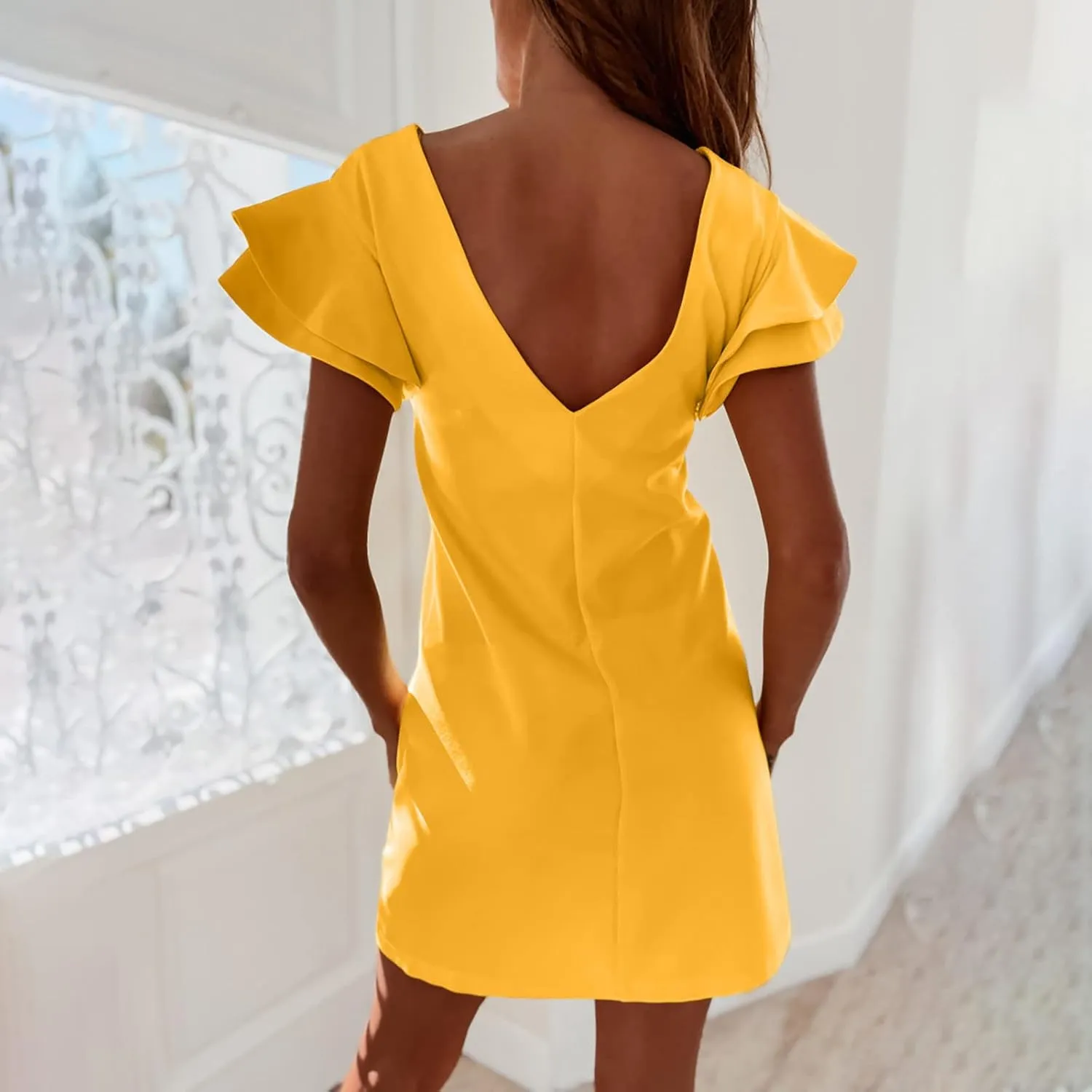 Women's Summer Dresses 2025 Coverup Sexy Dress Casual Ruffle Short Sleeve Fashion Sundresses Outfits for Beach