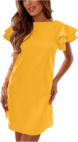 Women's Summer Dresses 2025 Coverup Sexy Dress Casual Ruffle Short Sleeve Fashion Sundresses Outfits for Beach