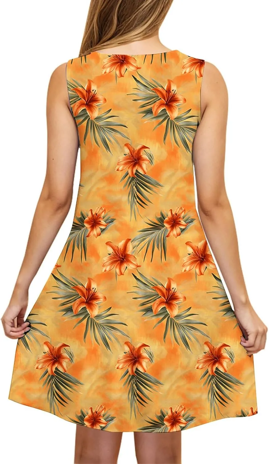 Womens Sundress with Pockets Summer Casual Sleeveless Tank Dress Floral Print Bohemian Dresses Vacation Clothes