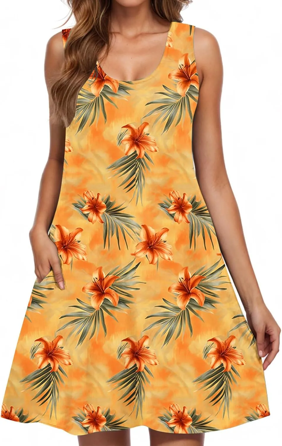 Womens Sundress with Pockets Summer Casual Sleeveless Tank Dress Floral Print Bohemian Dresses Vacation Clothes