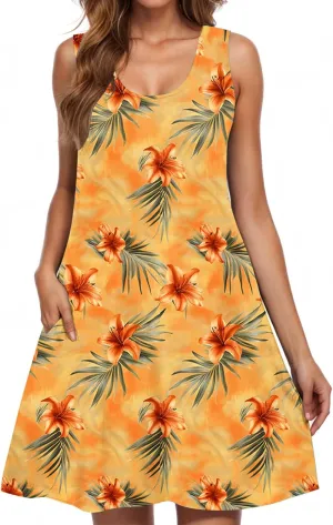Womens Sundress with Pockets Summer Casual Sleeveless Tank Dress Floral Print Bohemian Dresses Vacation Clothes