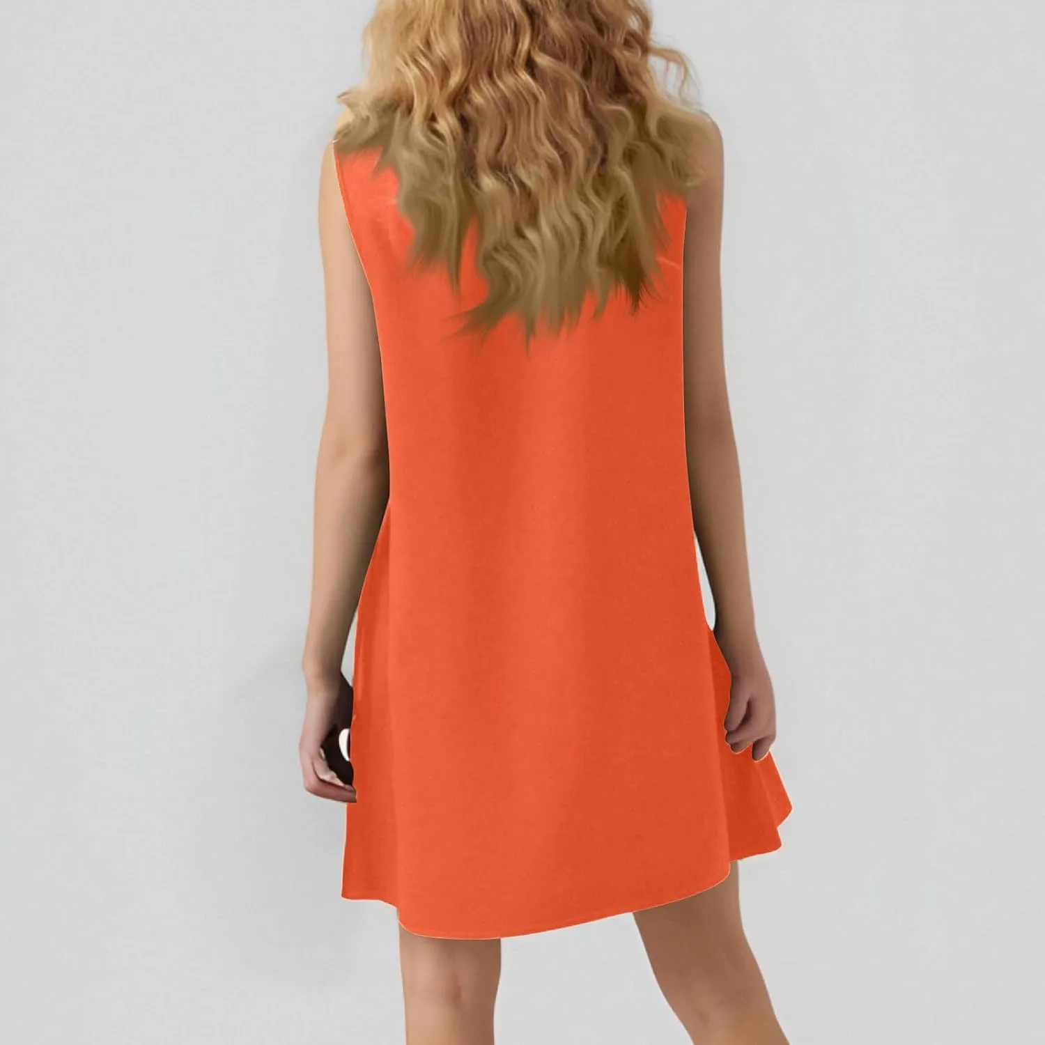 Women's Vacation Outfits 2025 Sleeveless Round Neck Tank Ruffle Loose Mini Sundresses with Pocket, S-2XL