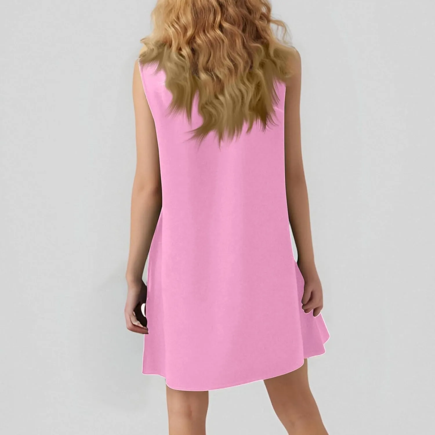 Women's Vacation Outfits 2025 Sleeveless Round Neck Tank Ruffle Loose Mini Sundresses with Pocket, S-2XL