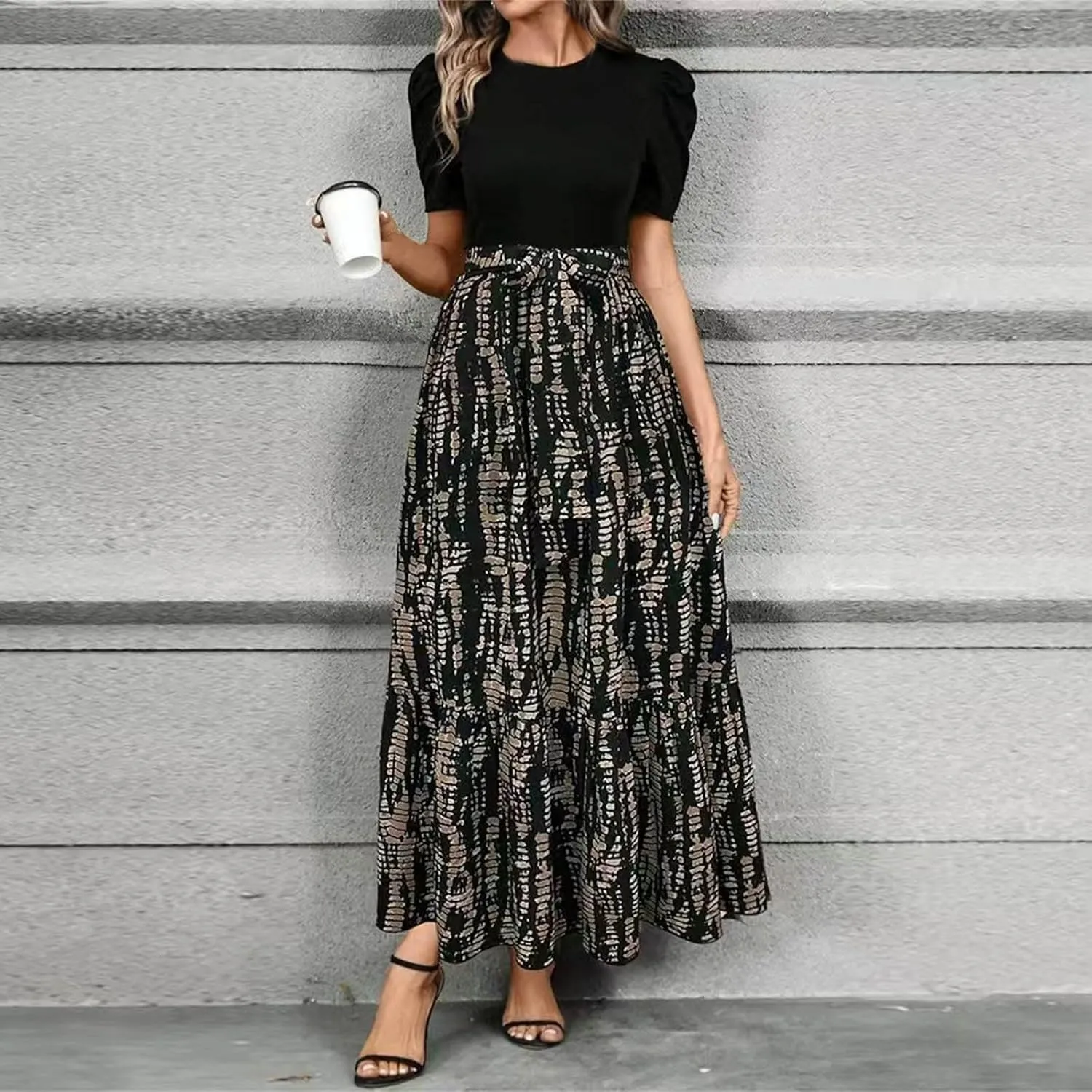 Work Dresses for Women 2025 Elegant Classy Summer Empire Waist Short Sleeve A Line Dress Wedding Guest Wrap Sundress