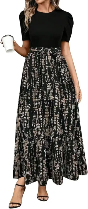 Work Dresses for Women 2025 Elegant Classy Summer Empire Waist Short Sleeve A Line Dress Wedding Guest Wrap Sundress