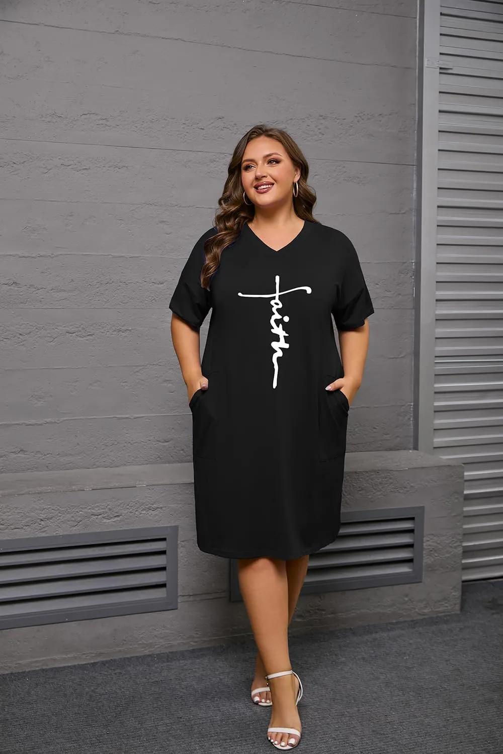 YeGine Women's Plus Size Casual Midi Dresses Short Sleeve T Shirt Dress with Pockets