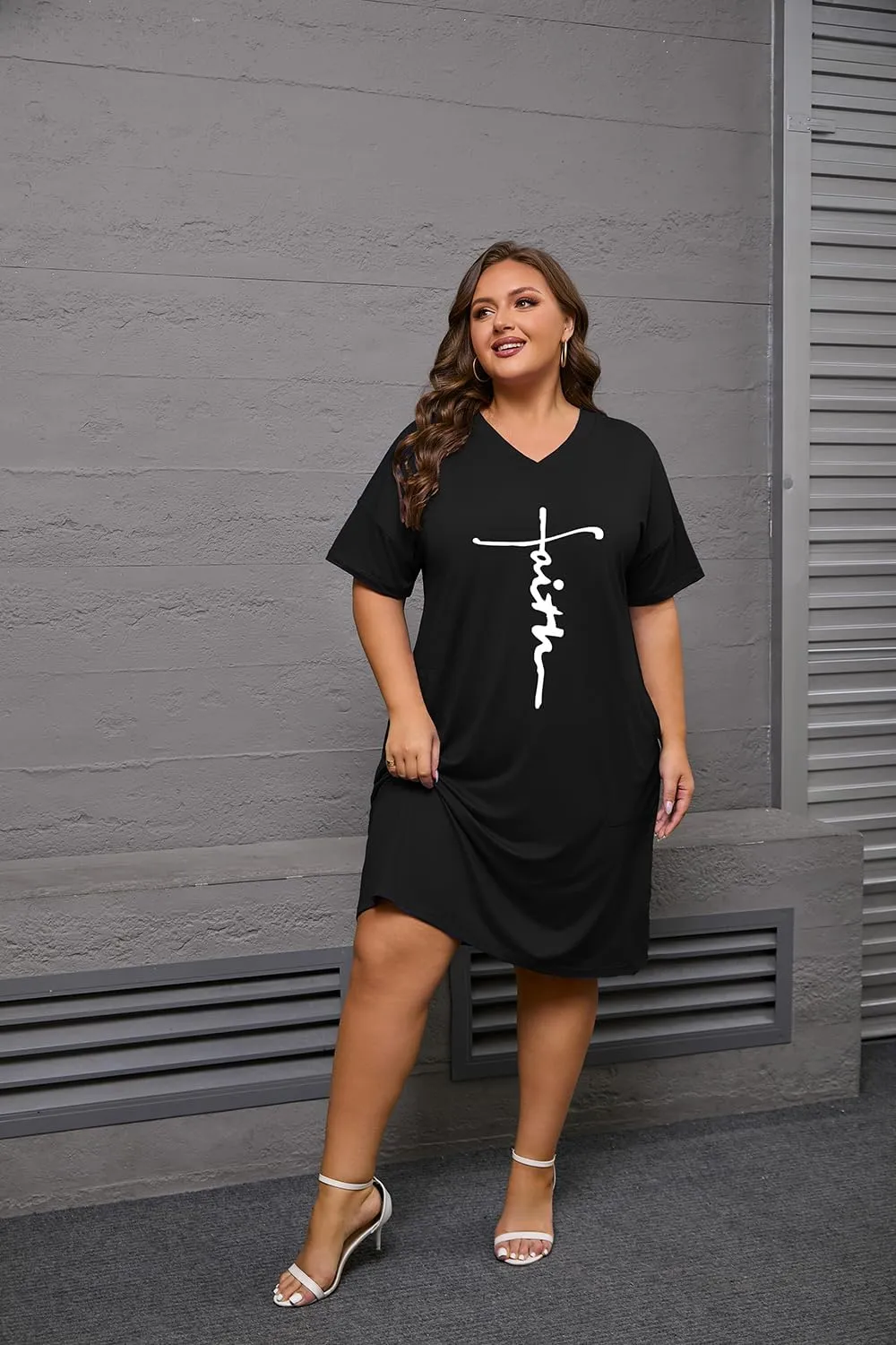 YeGine Women's Plus Size Casual Midi Dresses Short Sleeve T Shirt Dress with Pockets