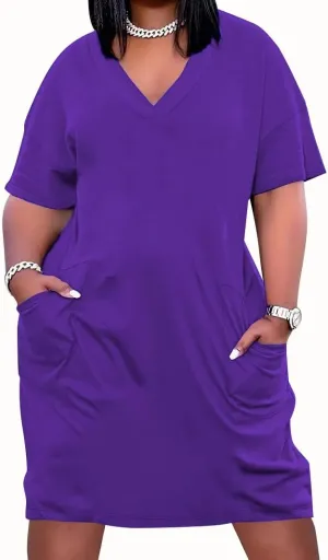 YeGine Women's Plus Size Casual Midi Dresses Short Sleeve T Shirt Dress with Pockets
