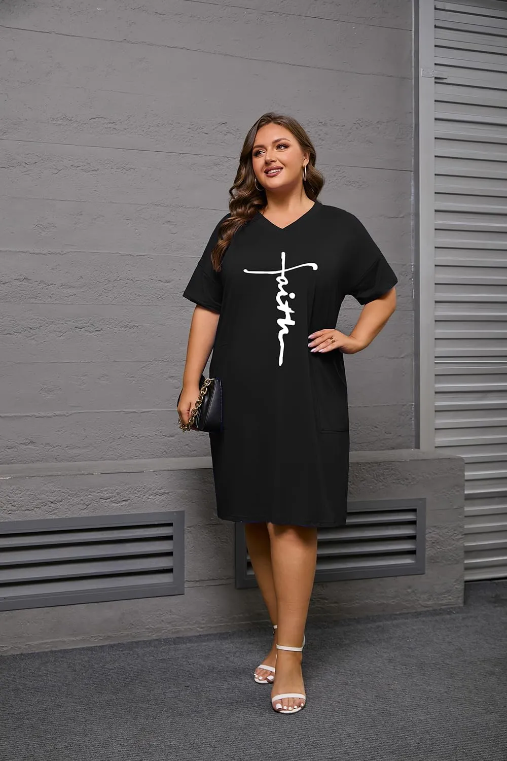 YeGine Women's Plus Size Casual Midi Dresses Short Sleeve T Shirt Dress with Pockets