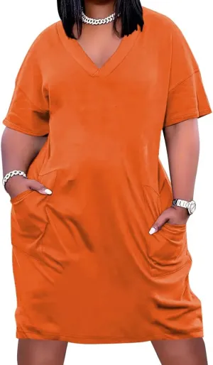 YeGine Women's Plus Size Casual Midi Dresses Short Sleeve T Shirt Dress with Pockets