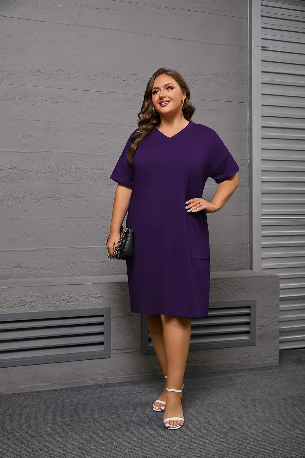 YeGine Women's Plus Size Casual Midi Dresses Short Sleeve T Shirt Dress with Pockets