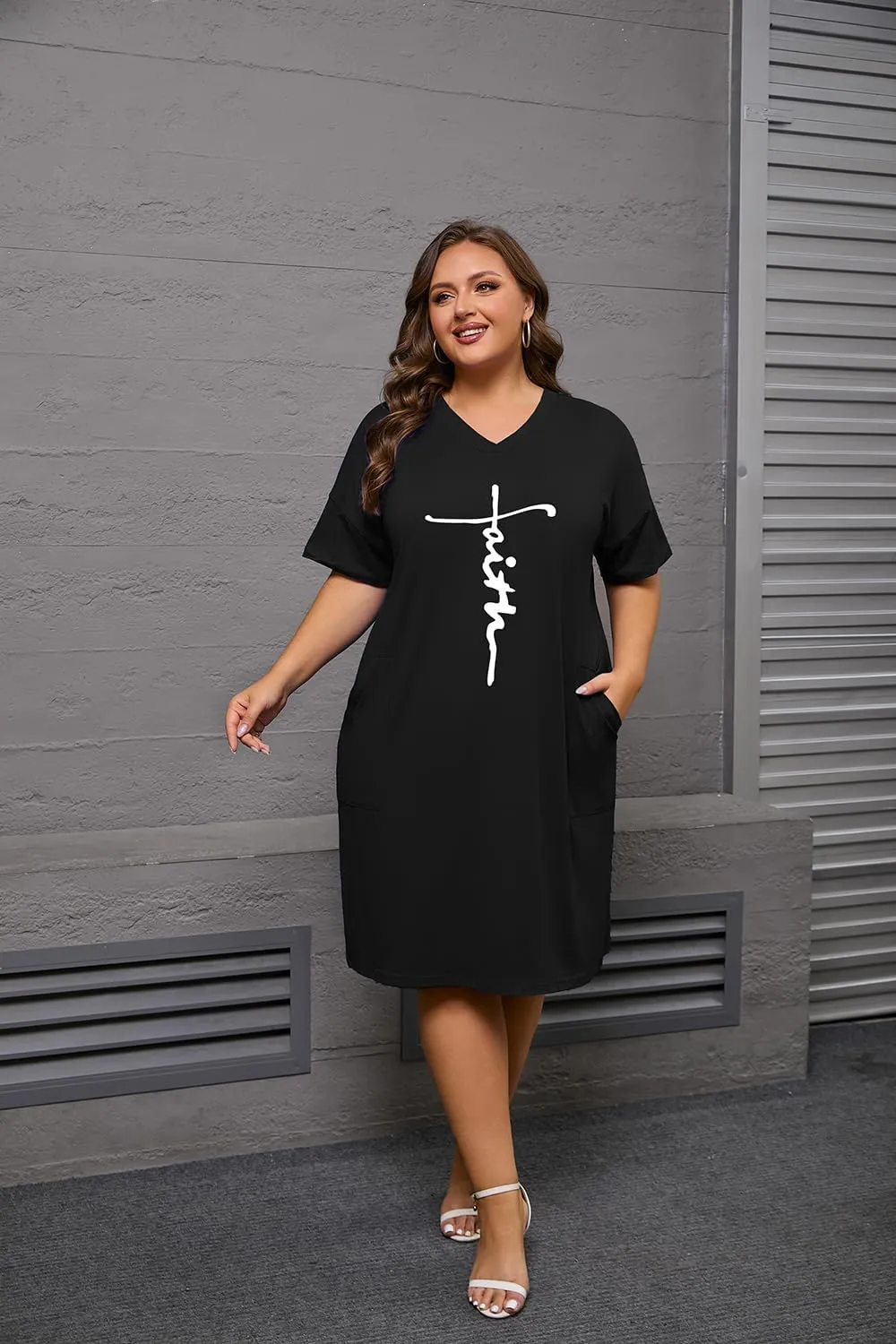 YeGine Women's Plus Size Casual Midi Dresses Short Sleeve T Shirt Dress with Pockets