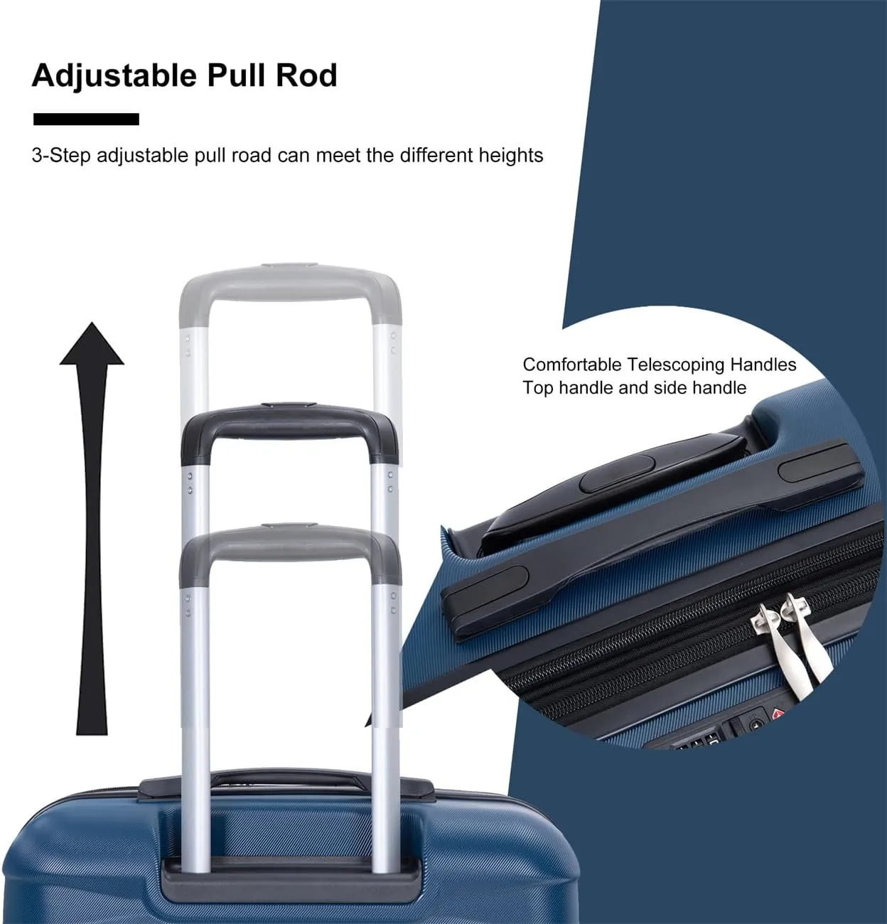 ZeHuoGe 3 Piece Luggage Sets, PC Lightweight & Durable Expandable Suitcase with Two Hooks, Double Spinner Wheels, TSA Lock, 21/25/29 (Dark Blue)
