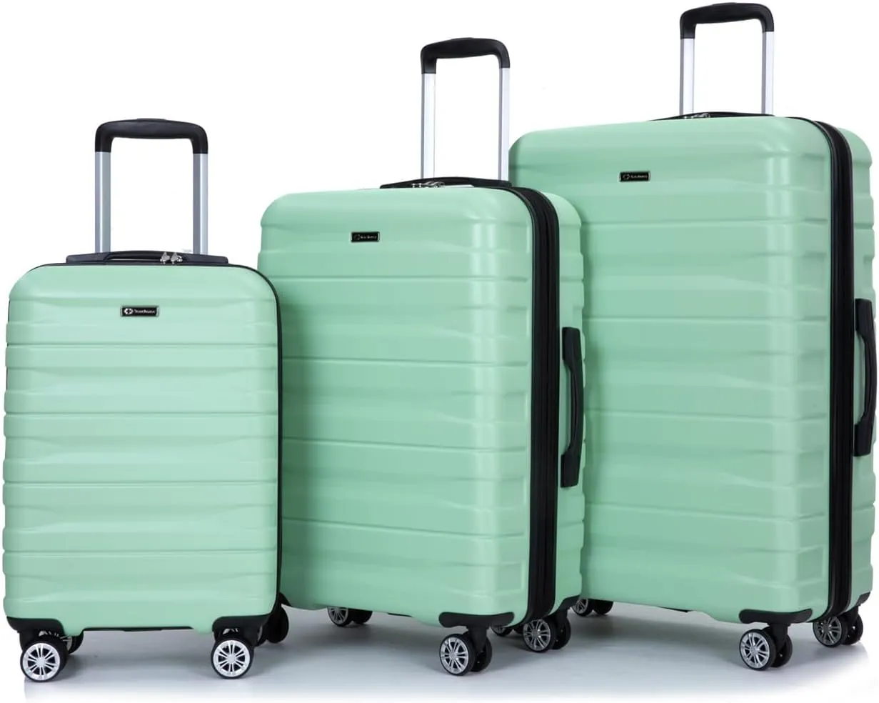 ZeHuoGe 3 Piece Luggage Sets, PC Lightweight & Durable Expandable Suitcase with Two Hooks, Double Spinner Wheels, TSA Lock, 21/25/29 (Light Green)