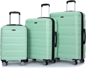 ZeHuoGe 3 Piece Luggage Sets, PC Lightweight & Durable Expandable Suitcase with Two Hooks, Double Spinner Wheels, TSA Lock, 21/25/29 (Light Green)
