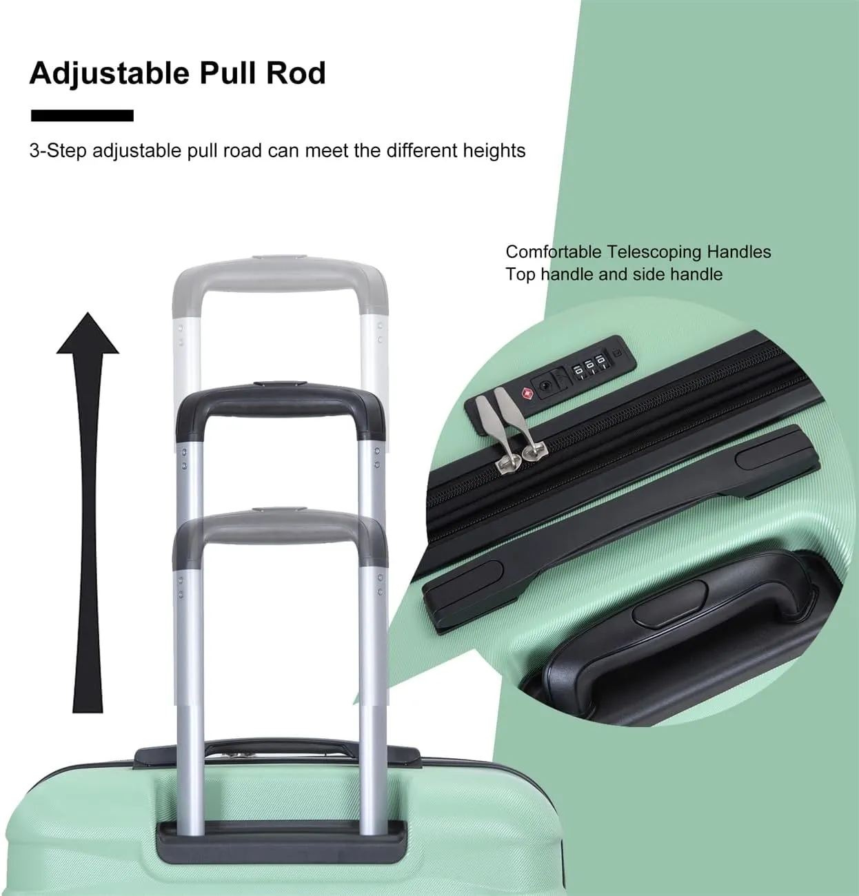 ZeHuoGe 3 Piece Luggage Sets, PC Lightweight & Durable Expandable Suitcase with Two Hooks, Double Spinner Wheels, TSA Lock, 21/25/29 (Light Green)