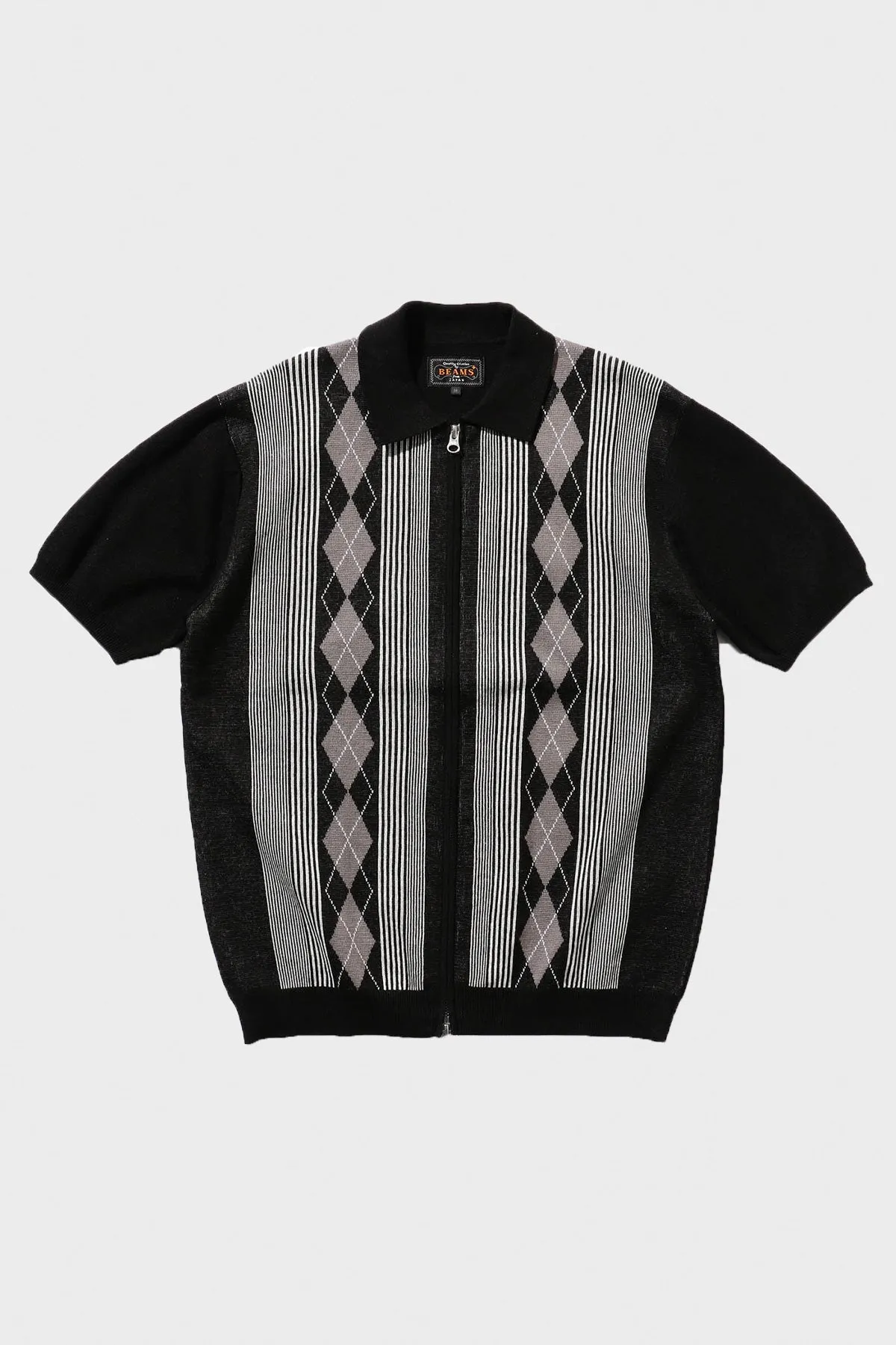 Zip Knit Polo Stripe - Black