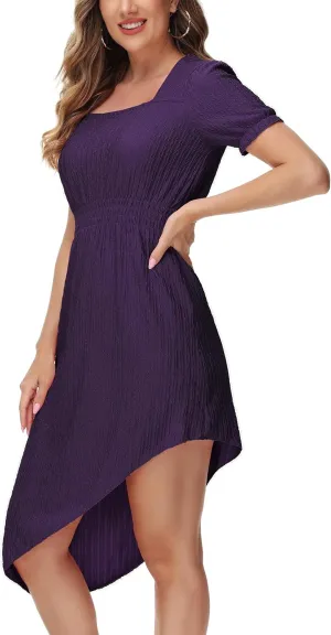 ZTN Womens Summer Casual Dress 2025 Square Neck Short Sleeve Sundresses Irregular Hem Midi Dresses Loose Beach Vacation