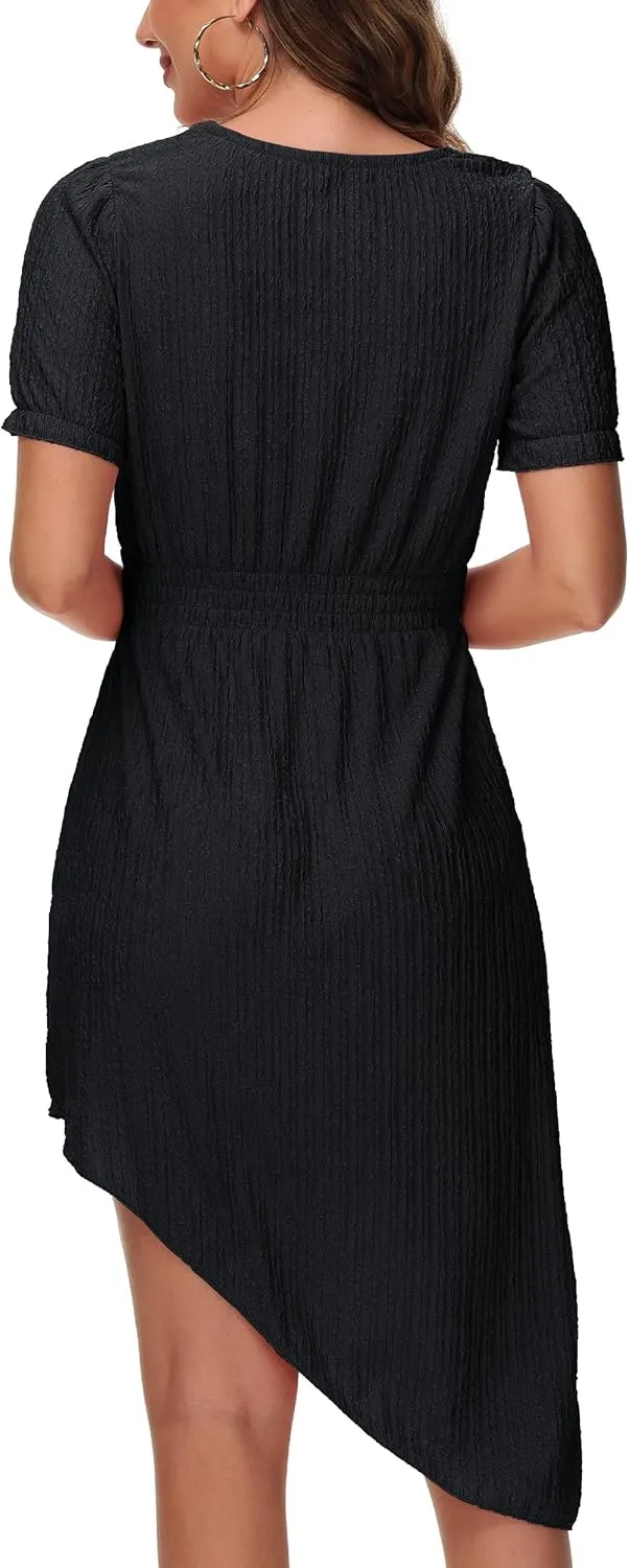 ZTN Womens Summer Casual Dress 2025 Square Neck Short Sleeve Sundresses Irregular Hem Midi Dresses Loose Beach Vacation