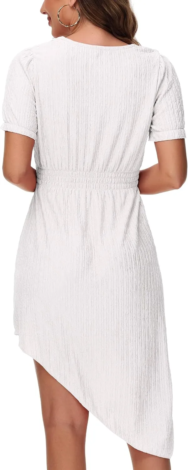 ZTN Womens Summer Casual Dress 2025 Square Neck Short Sleeve Sundresses Irregular Hem Midi Dresses Loose Beach Vacation